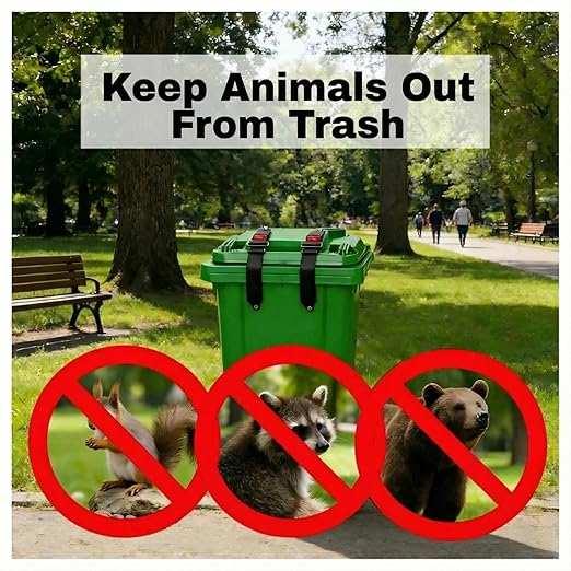 2pcs Trash Can Lock for Animals Bear Raccoon Proof Outdoor Garbage Can Lid Lock Adjustable Animal Proof Locking Strap for 32 to 96 Gallon Trash Bins Easy to Install
