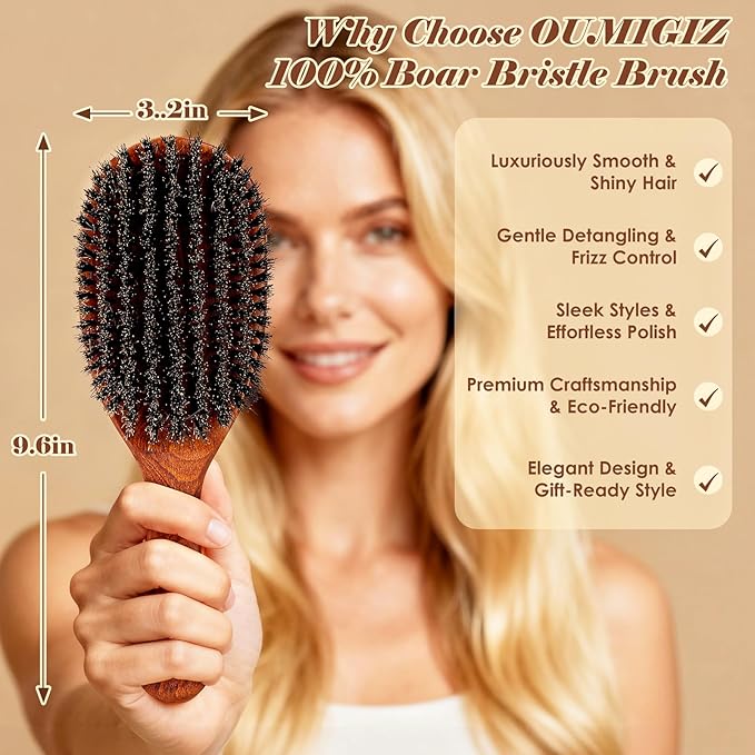 100% Boar Bristle Hair Brush Since 1965 British Craftsmanship | Handmade Natural Wooden Slick Back Hairbrush, Soft Bristles Gentle Smoothing Women Men Kids Thin Fine Hair, Anti Breakage