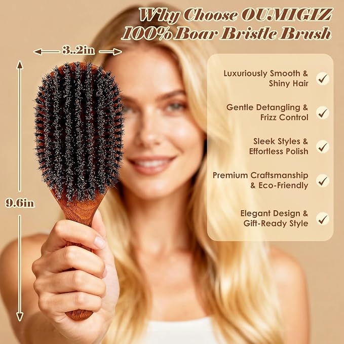 Boar Bristle Hair Brush Set, Large and Mini, Since 1965 British Craftsmanship Handmade Natural Wooden, Pure Soft Bristles, Gentle Detangling for Women Men Kids, Thin Fine Hair, Smooth & Shine