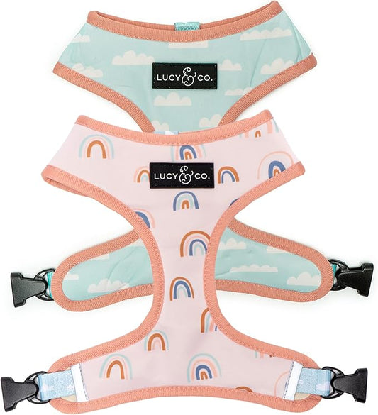 Lucy & Co. Reversible Dog Harness - Water-Repellent Neoprene, Dual-Print Design, Easy Swap Style, Adjustable Comfort Fit - in the Clouds Reversible Harness - X-Small