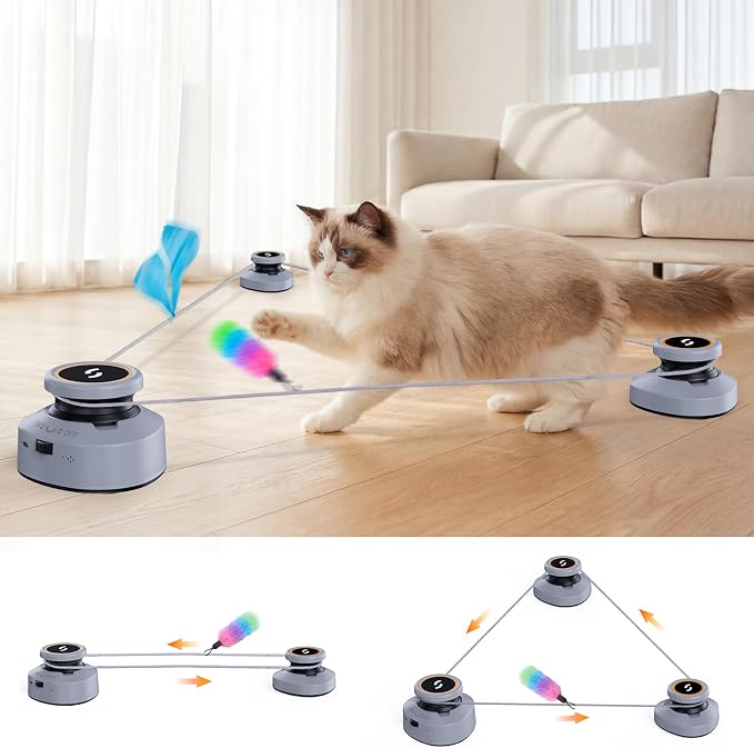 Jripae Automatic Interactive Cat Toys for Indoor Cats with DIY Chase Track | Adjustable Speed, Rechargeable Electric Moving Treadmill Self-Play Exercise Toy with Feather for Bored Kittens & Adult Cats