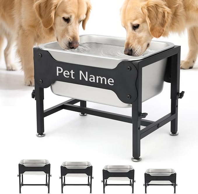 BWOGUE 3 Gal Elevated Dog Water Bowl, Stainless Steel Stand for Large Dogs | Raised Dog Water Bowl, 4 Adjustable Heights at 9/11/13/15 in, Non-Slip Base, Indoor/Outdoor Use, Joint Pressure Relief