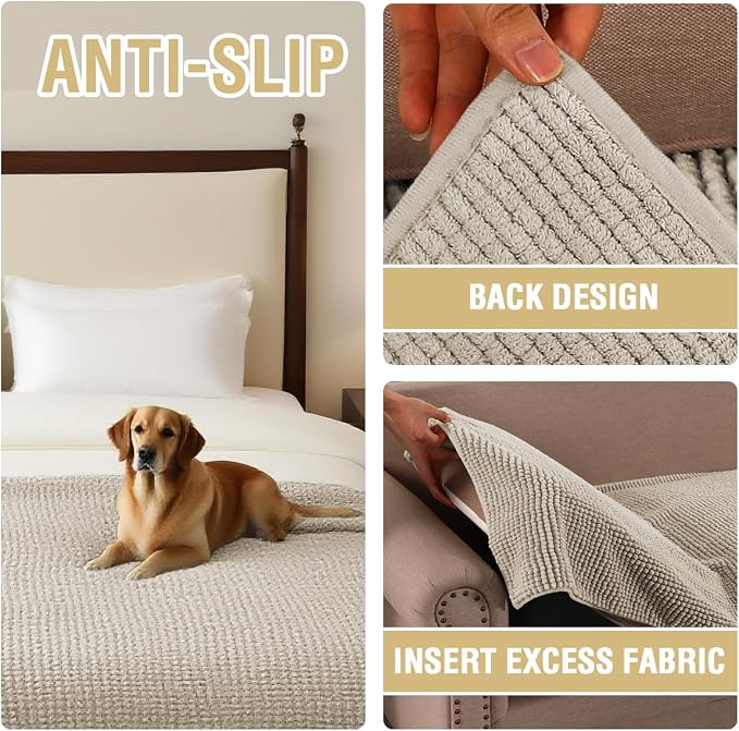 H.VERSAILTEX Plush Chenille Couch Cover for Dogs Pets Blanket for Bed Anti-Slip Soft and Durable Furniture Protector for Small Medium Large Cats Washable (52" x 82", Island Fossi)