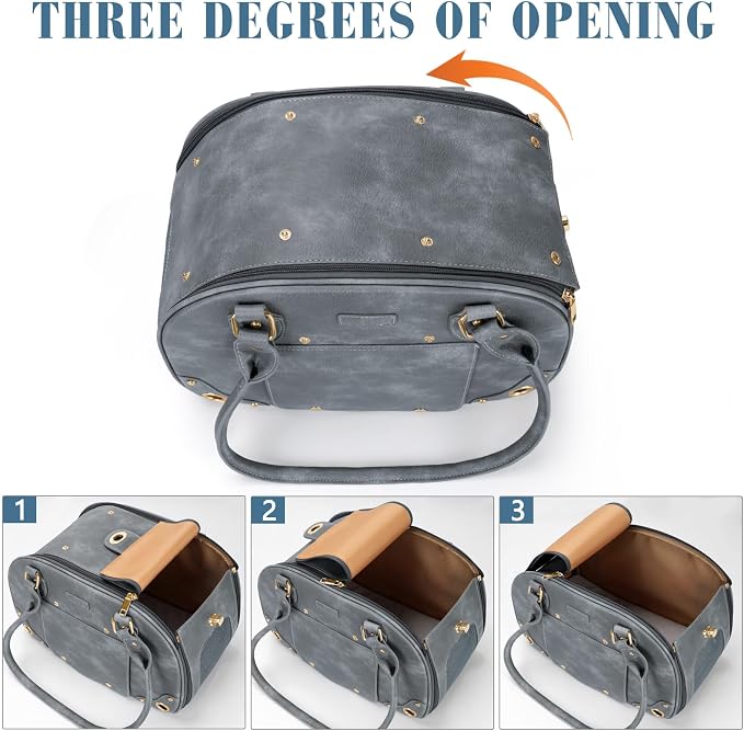 Dog Carrier Purse, Pet Bag Bling Waterproof Premium Leather Pet Travel Portable Bag for Cat and Small Dog Home & Outdoor Small Grey