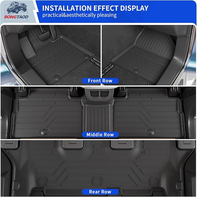 Rongtaod Floor Mats Compatible with 2020-2025 Kia Telluride 7&8 Seats (Not for 2027) Trunk Mat Cargo Mat Cargo Liner Back Seat Cover 2024 Telluride Accessories (Trunk Mat with Backrest Mat+Floor Mats)