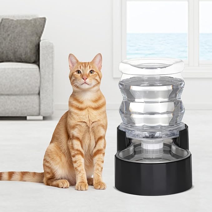 Distributeur d'eau automatique par gravité RIZZARI pour animaux : Gamelle en acier inoxydable noir de 4L sans filtre - Grande capacité pour chiens et chats - Idéal pour la cuisine - le salon - ou le couloir