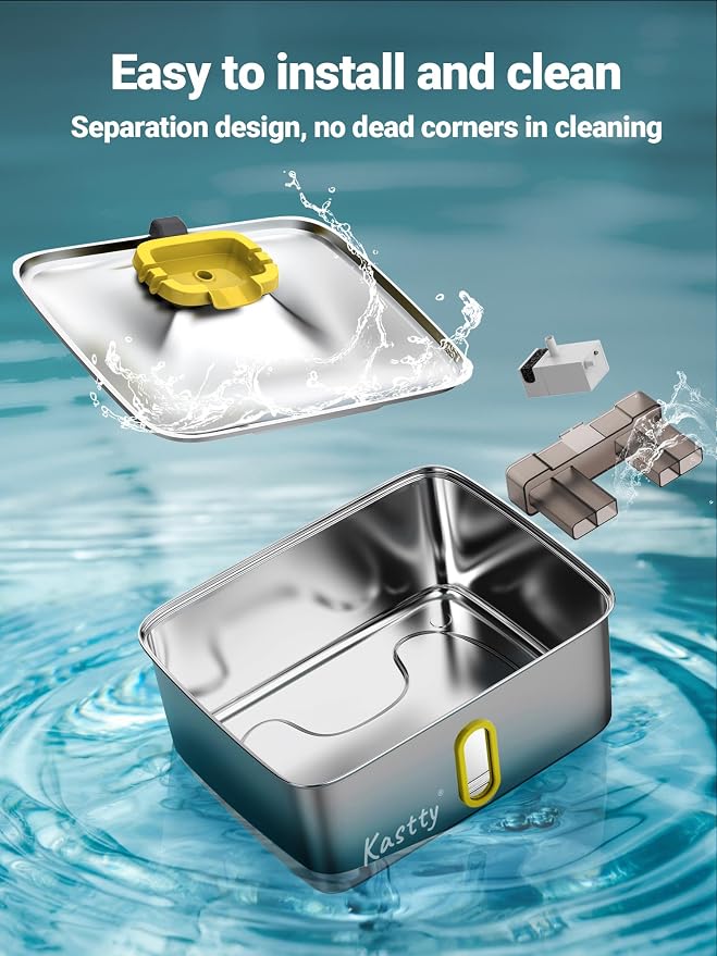 Kastty 15L/3.96 Gal Stainless Steel Large Capacity Dog Water Fountain | Ultra Quiet Dog Water Bowl Dispenser LED Light Multi Filtration Cat Water Fountain,Pet Water Fountain Easy Clean(FS78,Yellow)