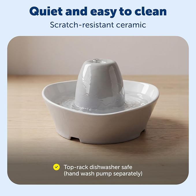 PetSafe Creekside Ceramic Pet Fountain, 60 Oz, Extra Filters | 60 Oz Capacity, Whisper-Quiet Flow, Includes 12 Extra Carbon & 2 Extra Foam Filters, Dishwasher Safe, Cats & Small Dogs