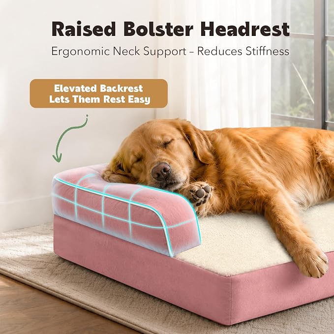 Orthopedic Comfy Pet Sofa Dog Bed with Bolster for Small Dogs Cats | Pillow Support for Neck Relief, Egg Crate Foam, Skin-Friendly Surface, Waterproof Liner, Anti-Slip Bottom, 24 x 18 Inch