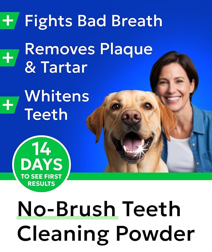 BARK&SPARK Dog Teeth Cleaning Powder & Breath Freshener, Dental Powder Cleaner for Bright Dog Teeth, Plaque and Tartar Advanced Remover for Dogs, Pet Oral Care with Bright Pro Formula - 30 Servings