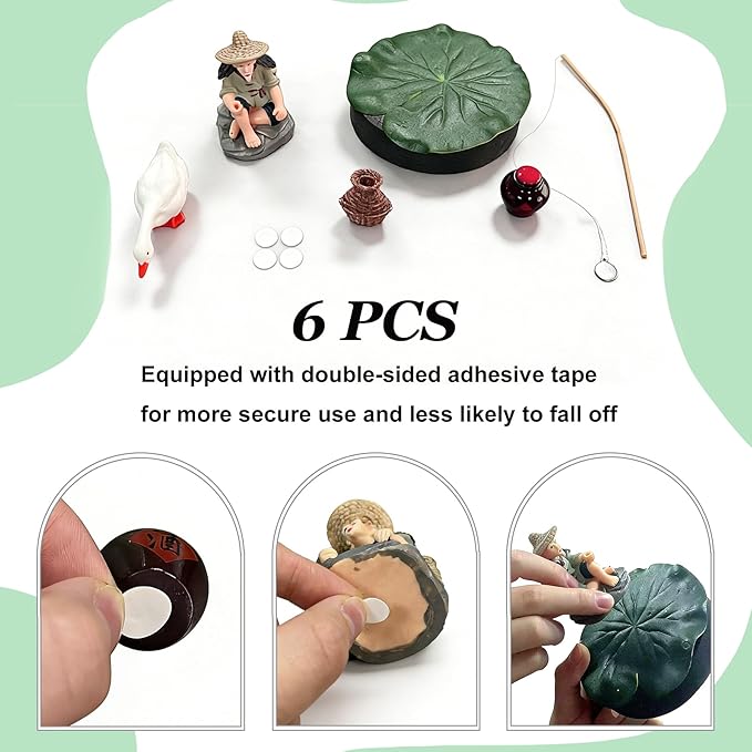 Fish Tank Decorations Floating Fish Tank Decorations,Retro Fisherman Sculpture Fish Tank Decoration with Three Small Ornaments with Mini Fishing Rod Funny Cool for Betta Bowl Zen Aquariums