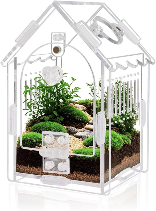 Jumping Spider Enclosure - Internal Dimensions 3.15"x3.15"x5.6" Acrylic Terrarium Kit for Tarantulas/Mantis/Reptiles with Magnetic Door, Ventilation & Easy Assembly