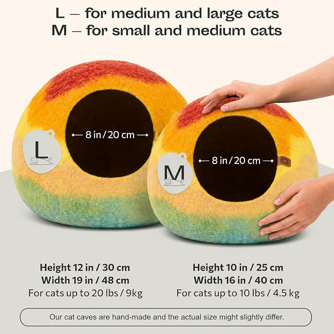 Cat Cave – Premium Felt Cat Bed Enclosure for Indoor Cats, Handmade Merino Wool (Tucson Sunset, Large)