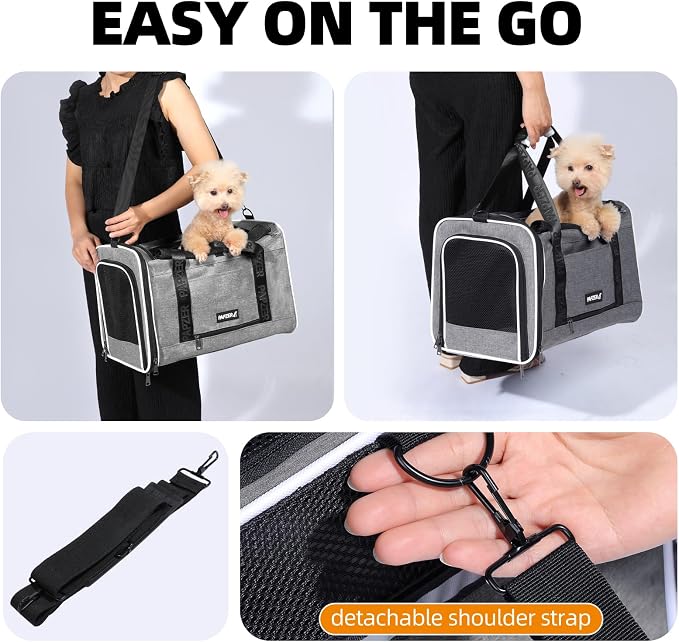 Cat Carrier for Travel, Soft-Sided, Top Loading, Privacy Curtain, to 20 lbs | Medium Pet Carry Bag Nervous Cat, Vet Visits Car Transport, Luggage Sleeve Suitcase Attachable Small Puppy Crate Kennel Grey