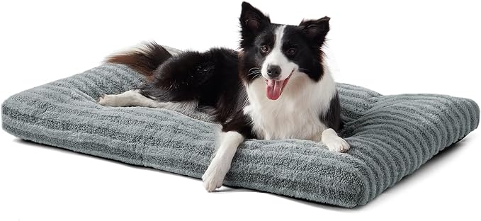 FURTIME Washable Dog Bed Large Sized Dogs, Deluxe Medium Dog Crate Beds | Comfy Fluffy Kennel Pad Anti-Slip Pet Sleeping Mat, Machine Washable Dogs Pillow, 35"x23"x3.5", Gray