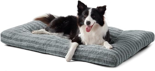 FURTIME Washable Dog Bed Large Sized Dogs, Deluxe Medium Dog Crate Beds | Comfy Fluffy Kennel Pad Anti-Slip Pet Sleeping Mat, Machine Washable Dogs Pillow, 35"x23"x3.5", Gray
