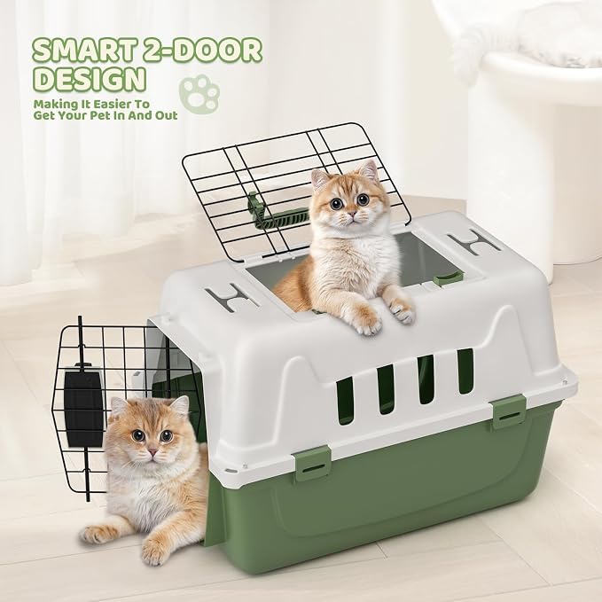 Magshion 18 Inch Hard-Sided Dog Cat Carrier, Green | Top and Front Door Access, Plastic Dog Kennel for Longer Traveling, Durable Handle and 4 Sides Ventilation, For Pet Up 20 lbs
