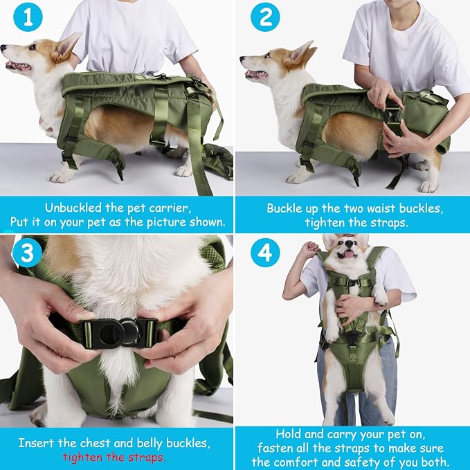 PetBonus Pet Front Dog Carrier Backpacks, Adjustable Pet Backpack, Legs Out Easy-fit Puppy Chest Carrier for Medium Small Dogs, Hands Free for Hiking, Cycling (Army Green, M) | Hands Free, Adjustable, Safety Strap, Walking Hiking Cycling Motorcycle bag...