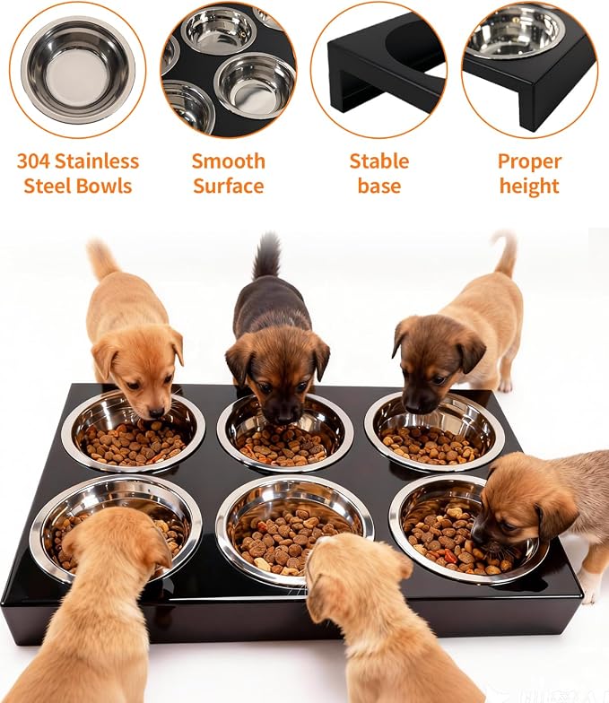 Puppy Feeding System 6 Litter Multiple Dog Bowl Feeder with Metal Stand Puppy Feeder Station, Weaning Dish Puppy's Feeding Ideal for Breeders, Litters & Weaning