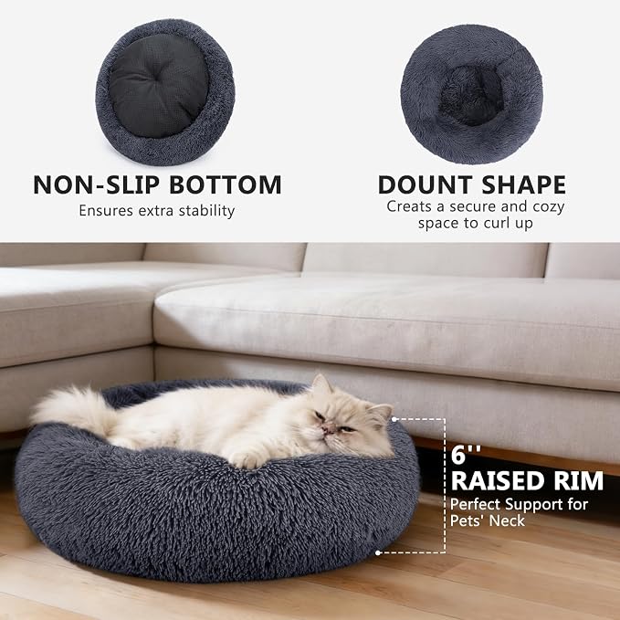 MIXJOY Orthopedic Dog Bed Comfortable Donut Cuddler Round Pet Beds Ultra Soft Washable Dog and Cat Cushion Bed (20'', Dark Grey)