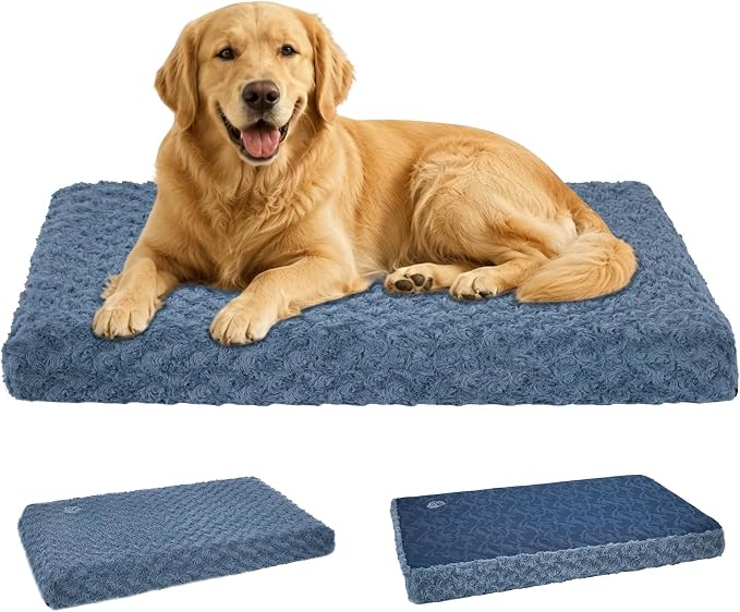 EMPSIGN Dog Bed Mat Crate Pad Mattress, Ultra Soft Pet Kennel, Navy, XXL | Reversible(Cool & Warm), Waterproof Linings, Removable Machine Washable Cover, for 48" Dog Crate, Soft Rose Plush/Canvas