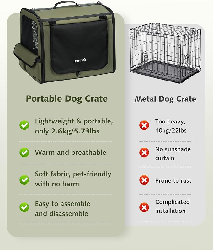 Dog Car Carrier Light Weight 24×17.7×20.5in, Foldable Dog Carrier, Green | Easy to Assemble, Portable and Breathable Pet Carrier, Suitable for Indoor and Outdoor Use, Dog Travel Crate with Curtain