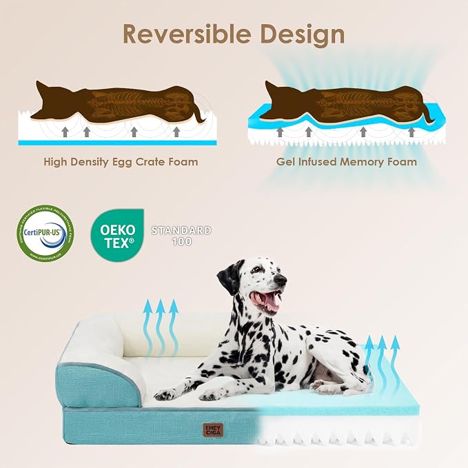 EHEYCIGA Orthopedic Dog Beds Large Sized Dog, Waterproof Washable Pet Bed | Non-Slip Bottom and Egg-Crate Memory Foam XL Dog Couch Bed with Washable Removable Cover, Turquoise Blue, 41Inch