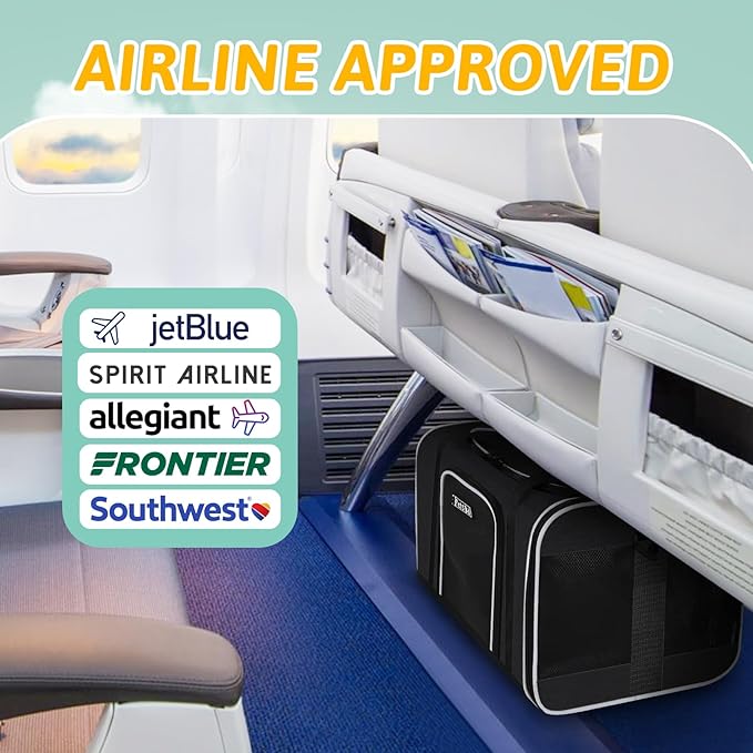 Small Pet Carrier 17" L x 12" W x 8.5" H Airline Approved, Black | for JetBlue/Frontier/Spirit Airlines, Lockable Safety Zippers and Anti-Scratch Mesh, Pets Under 8 lbs
