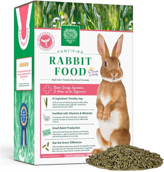 Small Pet Select Pet Rabbit Food, Pellets, Treats for Bunny Rabbits, for Health and Vitality, High Fiber Timothy Hay Based Formula, 40 lb