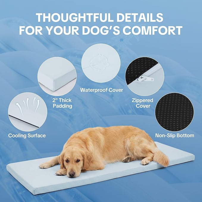 Cooling Dog Car Seat Bed for Back Seat, Blue Waterproof Dog Car Seat Cushion with Removable Machine Washable Cover, Thick Supportive Pet Travel Mat with Non-Slip Bottom, 54"L x 24.8"W x 2"H