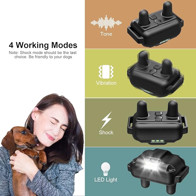 Dog Training Collar for 2 Dogs, 3300ft Remote Dog Shock Collar with Night LED Light, IPX7 Waterproof Rechargeable E-Collar, 4 Modes (Beep, Vibration, Shock) for Small Medium Large Dogs