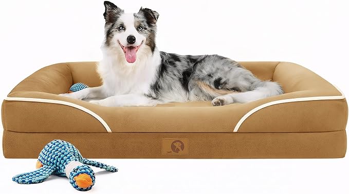 Homemate Dog Bed Large Sized Dog: 42"x30" Orthopedic Pet Bed with Toy | Large Dogs Bed with Non-Slip Botton & Removable Washable Cover Cat Bed Sofa XL Outdoor Crate Pad Couch Brown