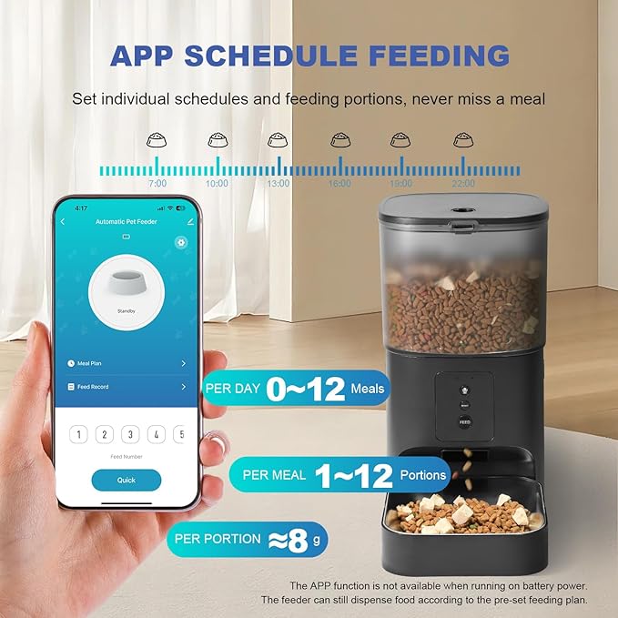 2.4G/5G Automatic Cat Feeder, 4L WiFi Food Dispenser with 10s Voice Recorder, Pet Feeder up to 10 Meals per Day, Timed Cat Feeder with Dry Food Sealed Ring(Matte Black, 4.0 L)