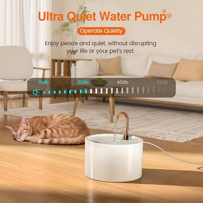MISFANS Ceramic Cat Water Fountain, All-Ceramic Body, Pure Copper Spout | 2.1L/71oz Capacity, Under 20dB Pump, Dual Filtration, Faucet and Fountain Modes, Easy-Clean Unit, 3 Filters and Sponge, White