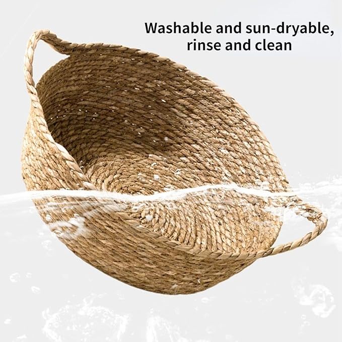 Cat Bed, Straw Woven Cat Baskets Bed, Round Wicker Cat Basket Nest, Non-Slip Cozy Kitten Bed for Cats Small Dog (with Cushion,Small)
