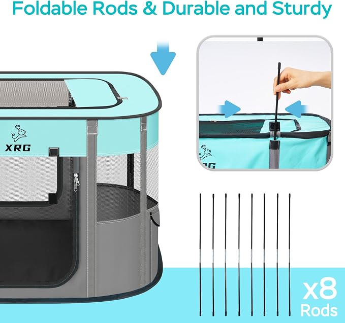 XRG Foldable Pet Playpen,Indoor Cat cage Puppy Crates L(35.4"x27.6"x23.6") | Portable Dog Crates with Upgrade Breathable Mesh，Sturdy Cat Kennel Indoor & Outdoor for Rabbit or Small Animals，Green