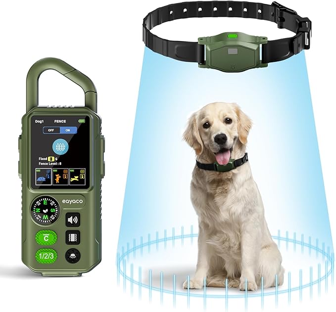 Wireless Dog Fence - Portable Electric Fence, Dog Training Collar, Perimeter Containment System with Adjustable Radius up to 656 ft in Open Areas, Waterproof Rechargeable (Olive Green - for 1 Dog)