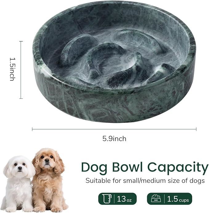 Karibiber Marble Slow Feeder Dog Bowl, Green Puppy Puzzle Dish for Small Dogs Cats, Heavy Non-Slip Stone Dog Food Bowl, Anti-Choke Bloat Stop Maze
