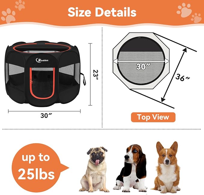 Siedihit Dog Playpen, Puppy Pet Playpens Indoor for Medium Dogs Tent | Crates Cage Indoor/Outdoor, Portable Pop Up Dog Kennel Playpen with Carrying Case for Dogs/Cats/Rabbits, Black