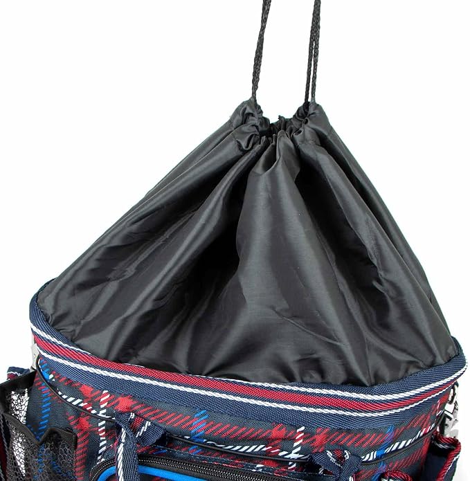 Jeffers Poplar Head Grooming Bag – Horse Grooming Organizer Tote with Pockets for Brushes, Tools, Clippers, Shampoo, Detangler – Stable Barn Kit Carrier for Horses, Pets, Navy & Merlot Plaid