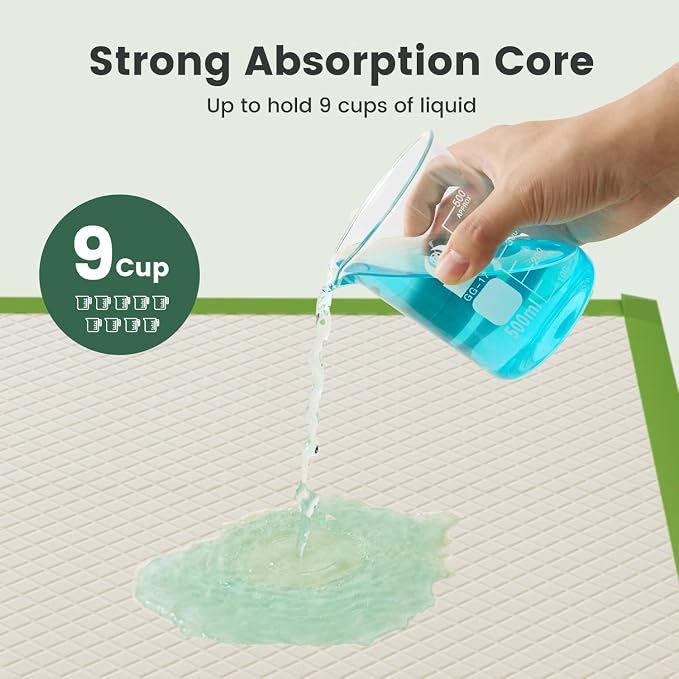 Gardner Pet Dog Pee Pads Extra Large 28"x34", XL Thicker ECO Green Disposable Puppy Training Pads Super Absorbent Full Edge-Wrapping Pad for Dogs, Puppies, Cats, Rabbits (200 Count)