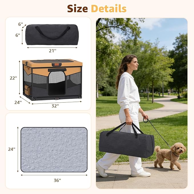 LOOBANI Foldable Dog Playpen with Washable Pee Pad, 32"x24"x22", Brown | Portable Pet Playpen for Small Dogs Cats Indoor Use, Sturdy Dog Crate with Premium Frame and 690D Oxford Waterproof Cover