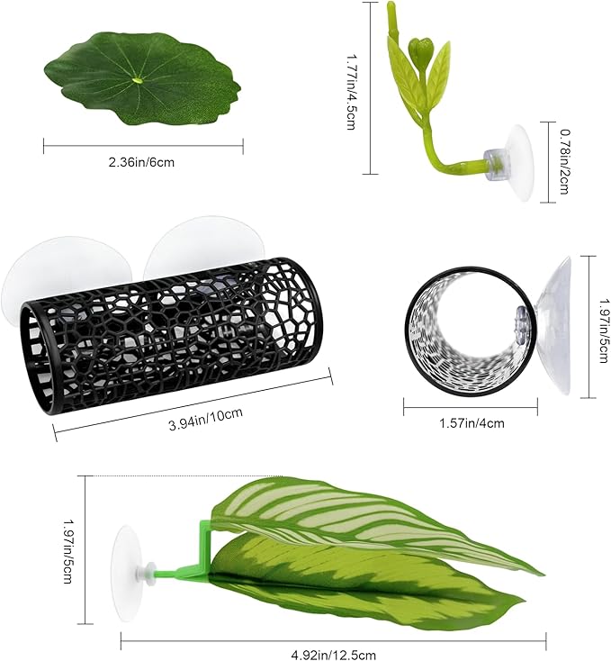 5PCS Betta Hammock & Fish Toys Set, Soft Aquarium Plants & Black Tunnel Hideout for Betta Fish Tank, Safe Decor with Suction Cups for Shrimp, SmallFish