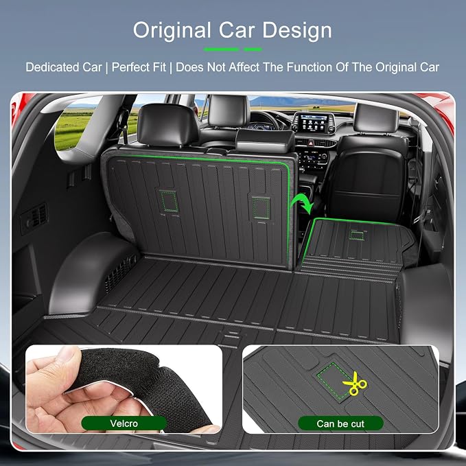 xipoqix Cargo Mat Backrest Mat Compatible with 2019 2020 Santa Fe TPE Cargo Liner Back Seat Protector Replacement for 2019 2020 Santa Fe Accessories (Trunk Mat with Backrest Mats)