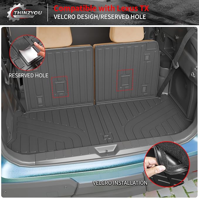 Trunk Mat Compatible with 2024 2025 2026 Lexus TX350 TX500h TX550h+ 6&7 Seats Cargo Mat Cargo Liner Trunk Liner Back Seat Protector All Weather TX Accessories (Trunk Mat with Backrest Mat)