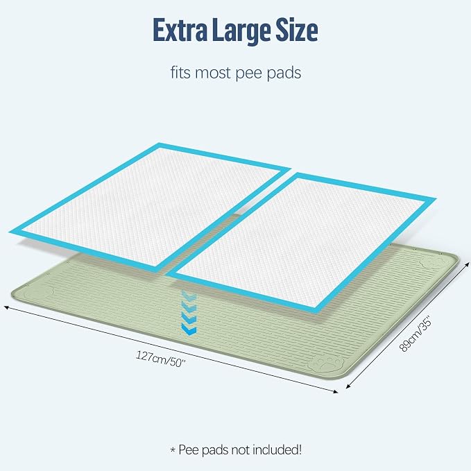 Pee Pad Holder for Dogs 50''x35'' Silicone Puppy Pee Pad Tray, Green | Extra Large Dog Potty Tray Leak-Proof, High Edge, No Spill Training Pads for Floor Protection, No Pee Pads