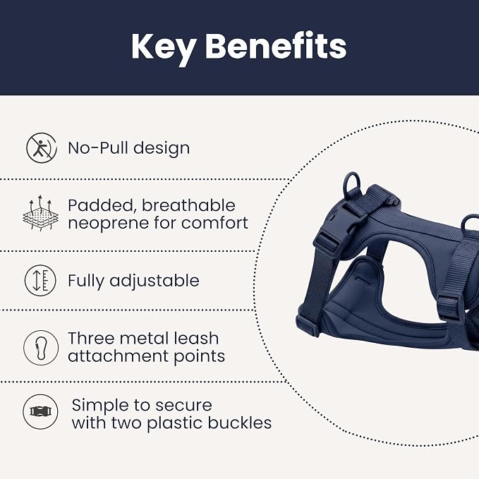 No Pull Dog Harness and Leash Set 3-in-1 Adjustable Anti Pull Dog Harness with Hands-Free Matching Leash,Poop Bag Holder,Easy Walk Dog Harness Medium Sized Dog(Navy Blue)