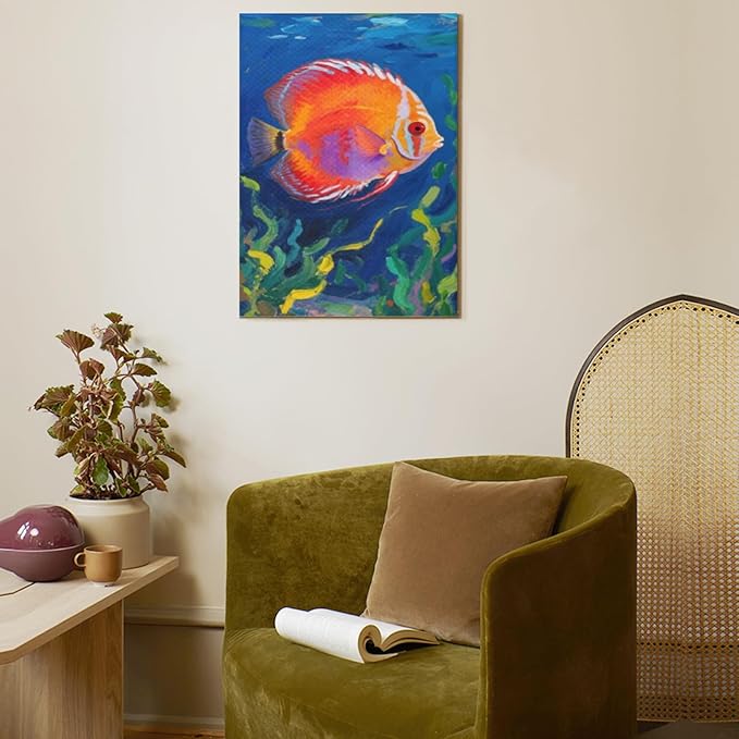 WSKLOKN Discus Fish Oversized Canvas Art for Living Rooms and Bedrooms 12x16 Inch