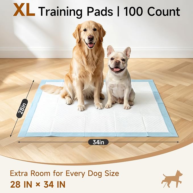 Extra Large Puppy Pads 100 Count,28"x34" Quick-Dry Pet Potty Training Pads | Dog Pee Pads,Leak-Proof,Disposable Super Absorbent 5-Layer,Fit For Puppies, Senior Dogs, Cats and Small Pets
