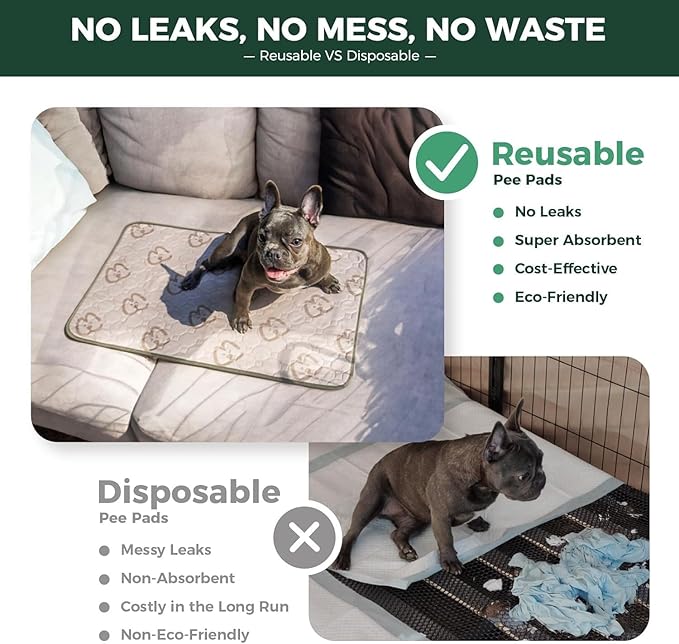 FXW Washable Pee Pads for Dogs, Super Absorbent, 18" x 29", 4 Packs | Machine washable, Non-slip backing
